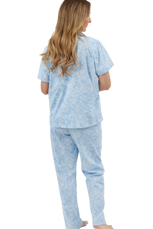 Marlon Linear Floral Pure Cotton Jersey Short Sleeved Revere Pyjama MA44306